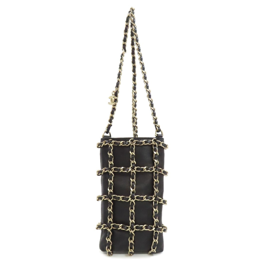 Chanel Chainshoulder Pouch Goldhardware Accessory Pouch Lambskin: Chanel Chainshoulder Pouch Goldhardware Accessory Pouch Lambskin Black lambskin exterior, a sleek and sophisticated accessory pouch from CHANEL, features gold hardware accents. This stylish pouch is m
