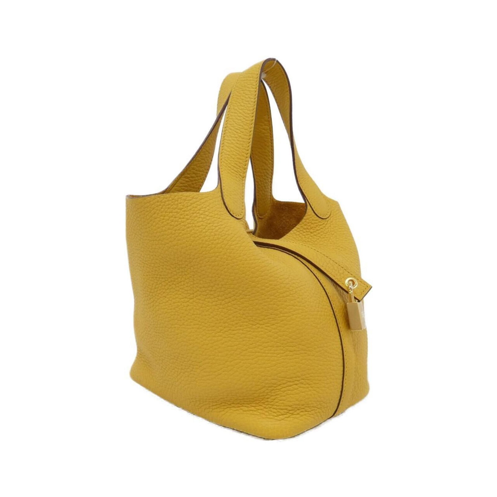 Clemence Leather Handbag Taurillon Hermes: Clemence Leather Handbag Taurillon Hermes Taurillon clemence leather handbag from Hermes, featuring a bright yellow color and gold hardware. This stylish bag measures 18.5cm x 18cm x 13cm and is made 