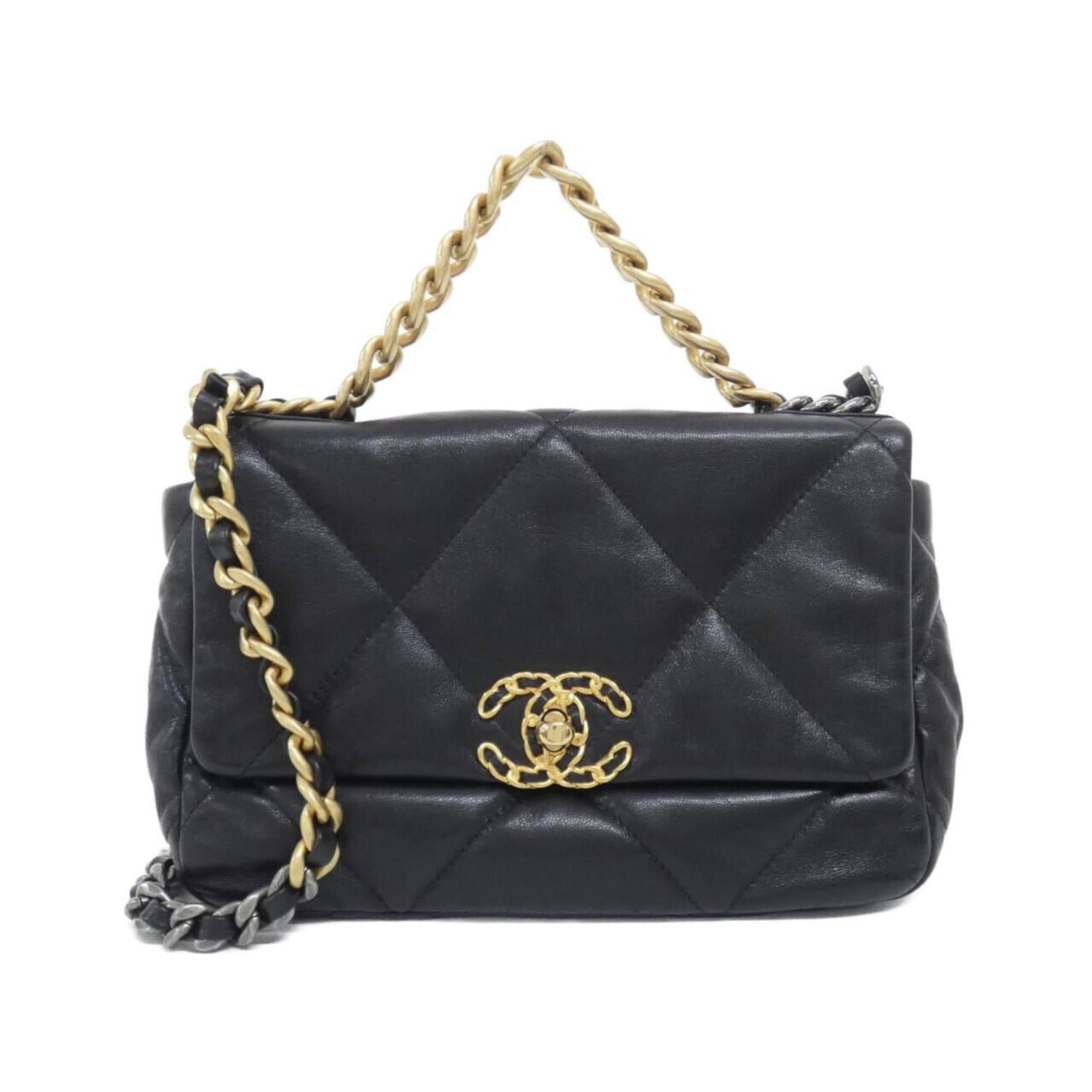 Shoulder Bag Leather Chanel: Shoulder Bag Leather Chanel The Chanel MPN AS1160 Shoulder Bag features a sleek black leather design made from high-quality goatskin, with gold and silver hardware adding a touch of luxury. Measuring 
