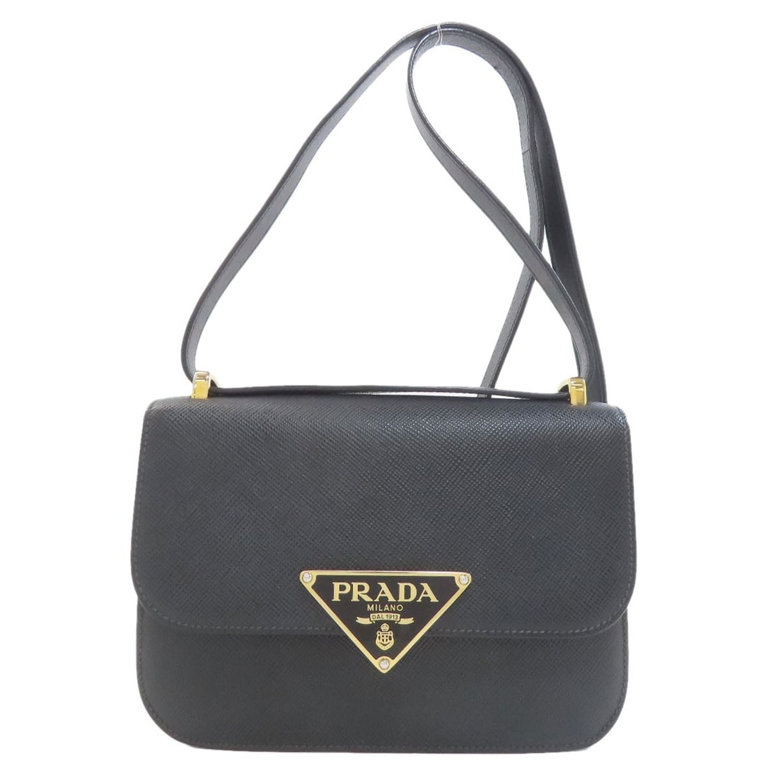 Safiano Logo Hardware Shoulder Bag Prada: Safiano Logo Hardware Shoulder Bag Prada Safiano Logo Hardware Shoulder Bag in black features the iconic PRADA logo, adding a touch of luxury to this sleek and stylish design. The exterior is made