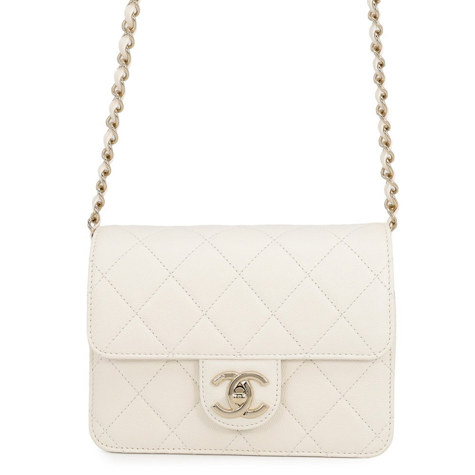 Calfskin Grained Shoulder Bag Handbag: Calfskin Grained Shoulder Bag Handbag Calfskin Grained Shoulder Bag Handbag features a classic design with a white color and champagne gold hardware. Made from high-quality grained calfskin, this