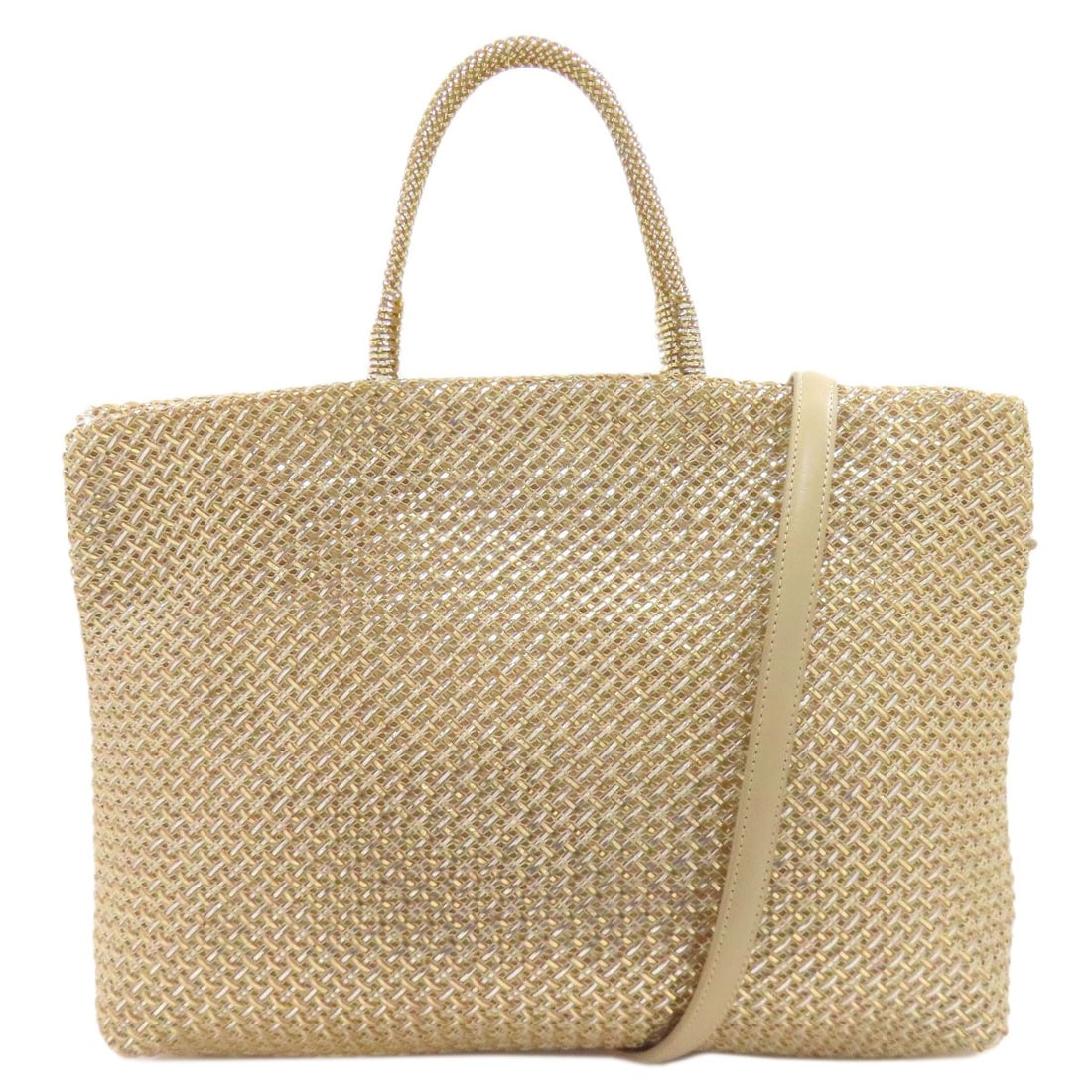 Lete Con Wire Anteprima Pvc Tote Bag 2Way: Lete Con Wire Anteprima Pvc Tote Bag 2Way Gold PVC Tote Bag with 2Way Design. The Lete Con Wire Anteprima Tote Bag boasts a striking gold exterior made from durable PVC material, featuring a unique