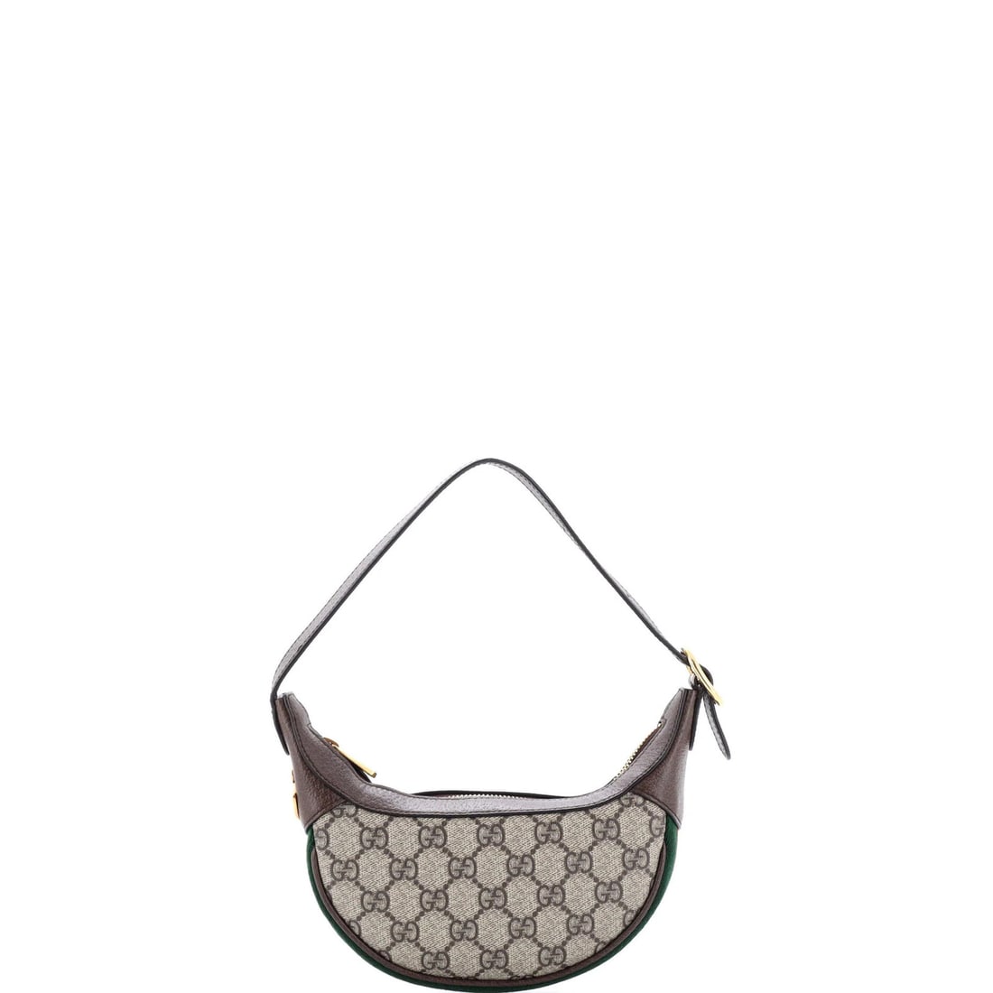 Ophidia Half Moon Bag Coated Canvas GG Mini: Ophidia Half Moon Bag Coated Canvas GG Mini The Ophidia Half Moon Bag Coated Canvas GG Mini boasts a stylish brown exterior with a subtle canvas coated finish, complemented by neutral microfiber inter