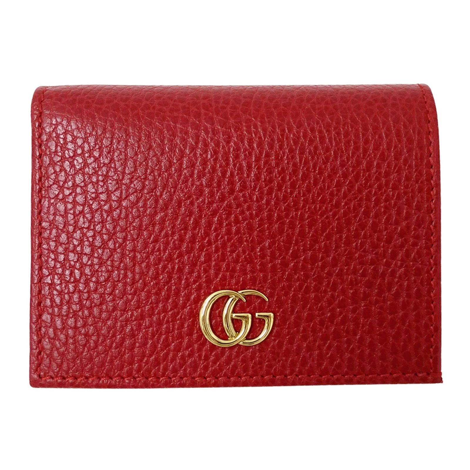 Gucci Wallet (Bi-Fold) Leather: Gucci Wallet (Bi-Fold) Leather Red Gucci bi-fold leather wallet with classic design and Italian craftsmanship. Made from high-quality leather, this stylish wallet measures 8.5cm x 11cm x 2.5cm and