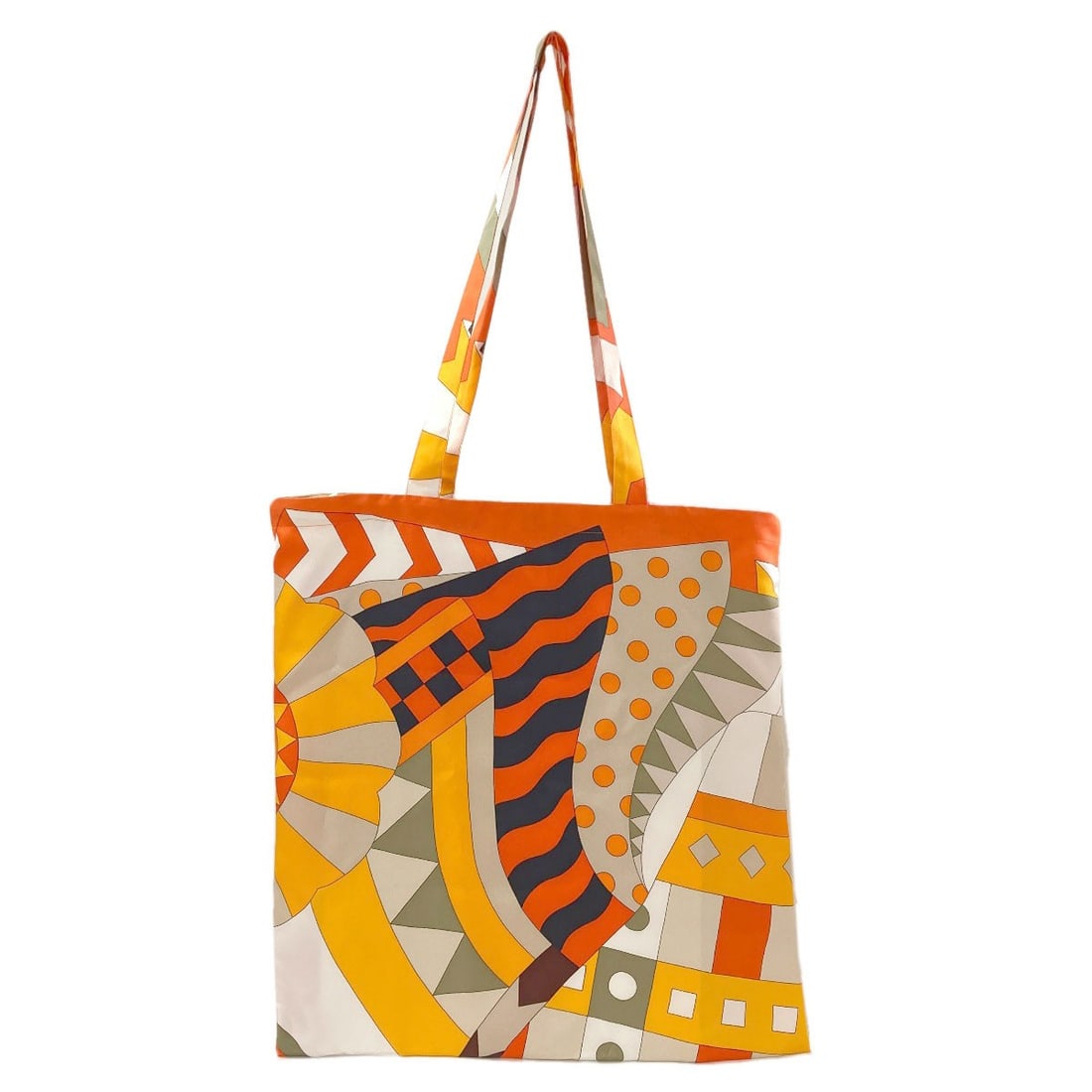Hermes Petit Silk Ash Eco Tote Bag: Hermes Petit Silk Ash Eco Tote Bag Orange silk tote bag from HERMES, featuring a vibrant exterior color and a classic tote style. Made from high-quality silk, this bag showcases the brand's signature
