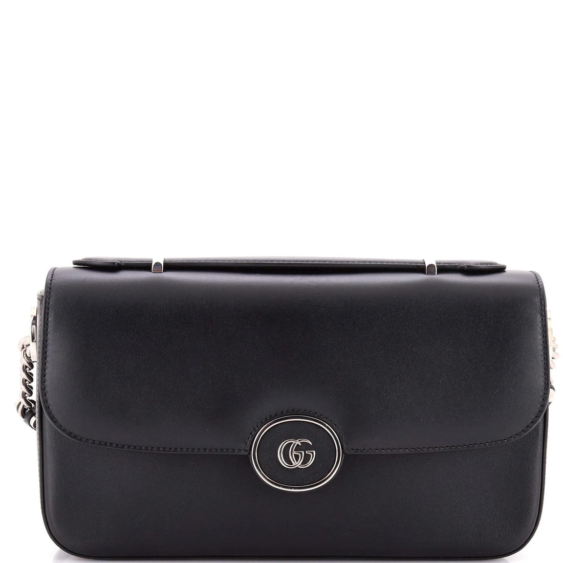 Gucci Petite Small Leather Flap Bag GG: Gucci Petite Small Leather Flap Bag GG Small Leather Flap Bag in Black with Silver Hardware, Featuring the Iconic Gucci GG Design. This Petite GG Flap Shoulder Bag boasts a classic cross body design,