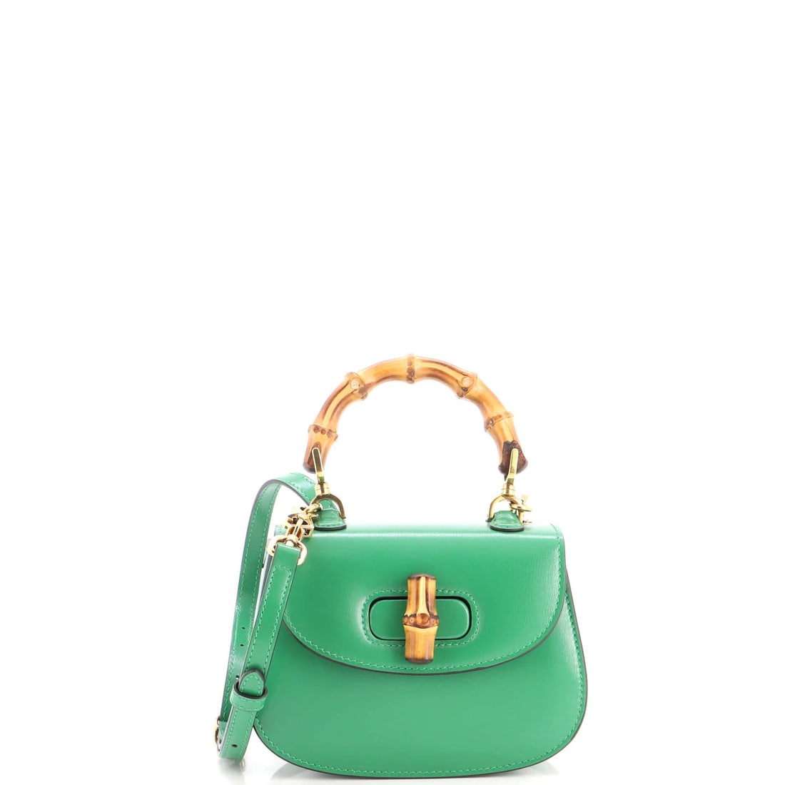 Bamboo Leather Mini Gucci Bag Top Handle 1947: Bamboo Leather Mini Gucci Bag Top Handle 1947 Pristine 1947 Gucci Bamboo Leather Mini Top Handle Bag, featuring a striking green exterior and neutral interior, boasts a timeless design with minor crea