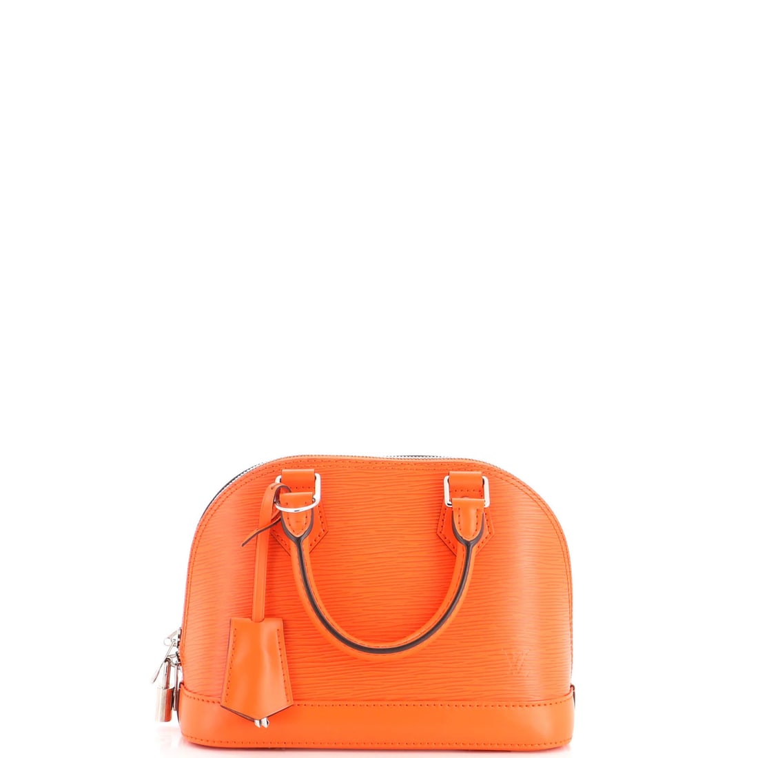 Vuitton Alma Handbag Epi Leather BB: Vuitton Alma Handbag Epi Leather BB The Louis Vuitton Alma Handbag Epi Leather BB boasts a vibrant orange exterior with Epi leather construction, adding a pop of color to any outfit. Measuring 7"