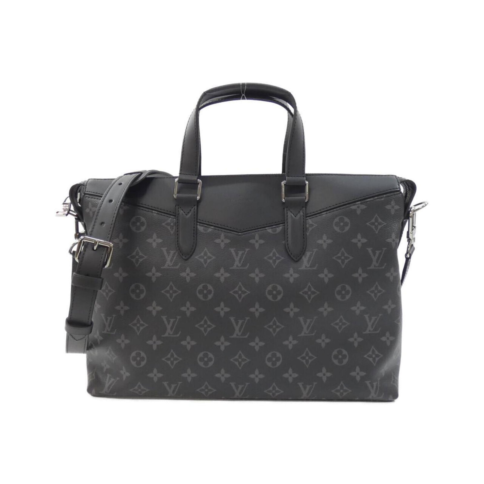 Louis Vuitton Handbag Monogram Eclipse Briefcase: Louis Vuitton Handbag Monogram Eclipse Briefcase The Louis Vuitton Handbag Monogram Eclipse Briefcase boasts a sleek black and silver design, featuring the iconic Monogram Eclipse pattern. Measuring