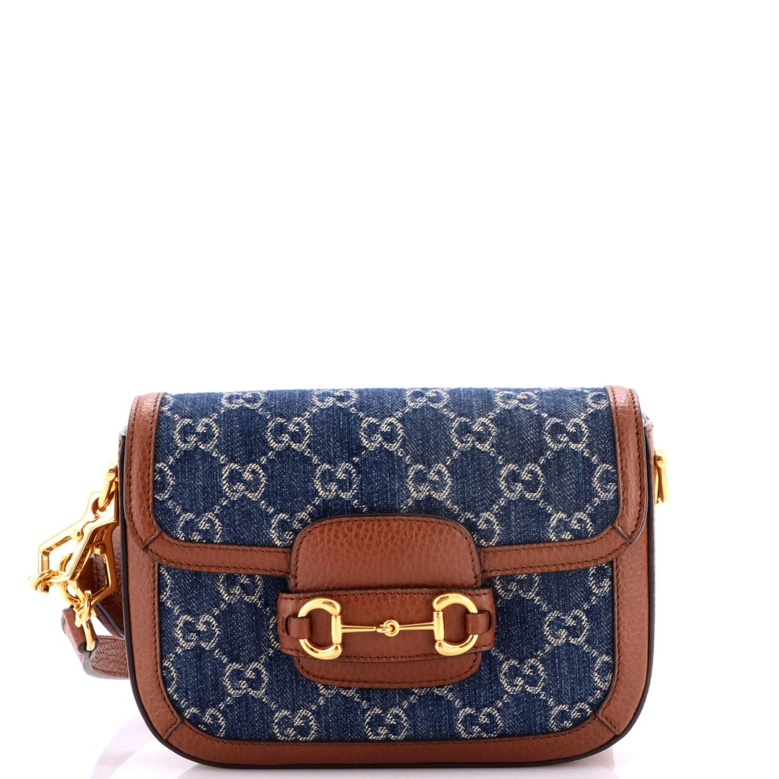 Gucci 1955 Horsebit Bag Denim Mini GG: Gucci 1955 Horsebit Bag Denim Mini GG Denim Mini Horsebit Bag GG, a 1955 Gucci design, boasts a classic shoulder bag silhouette with a signature Horsebit 1955 detail. Measuring 6" tall and 7.5" wide,