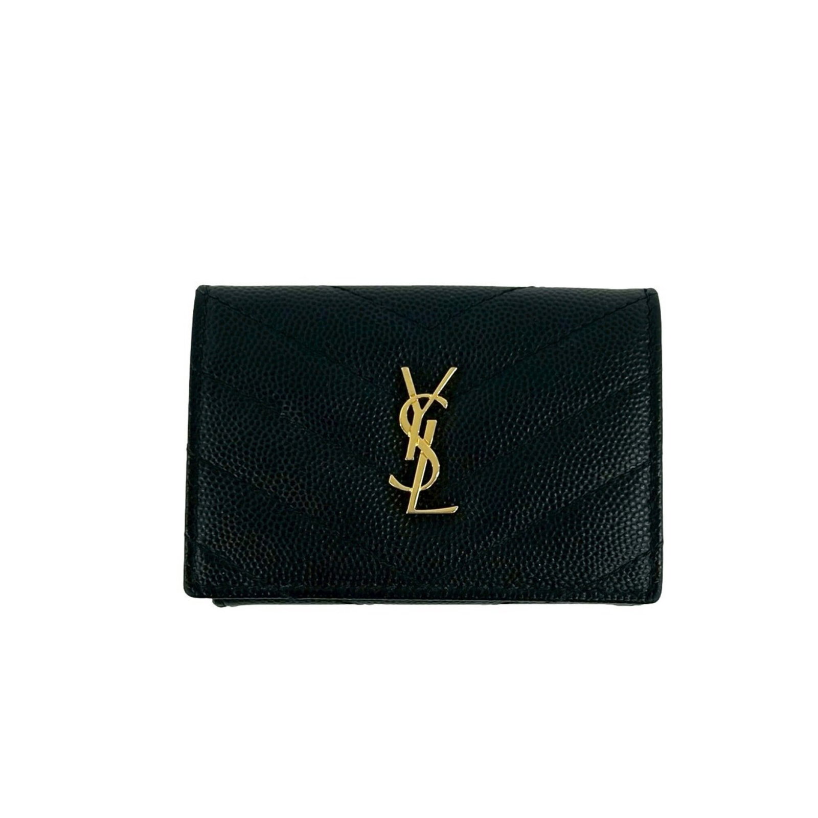 Yves Saint Laurent Wallet (Tri-Fold) Leather: Yves Saint Laurent Wallet (Tri-Fold) Leather Yves Saint Laurent's tri-fold leather wallet is a sleek and sophisticated accessory, featuring a classic design with clean lines and a timeless black