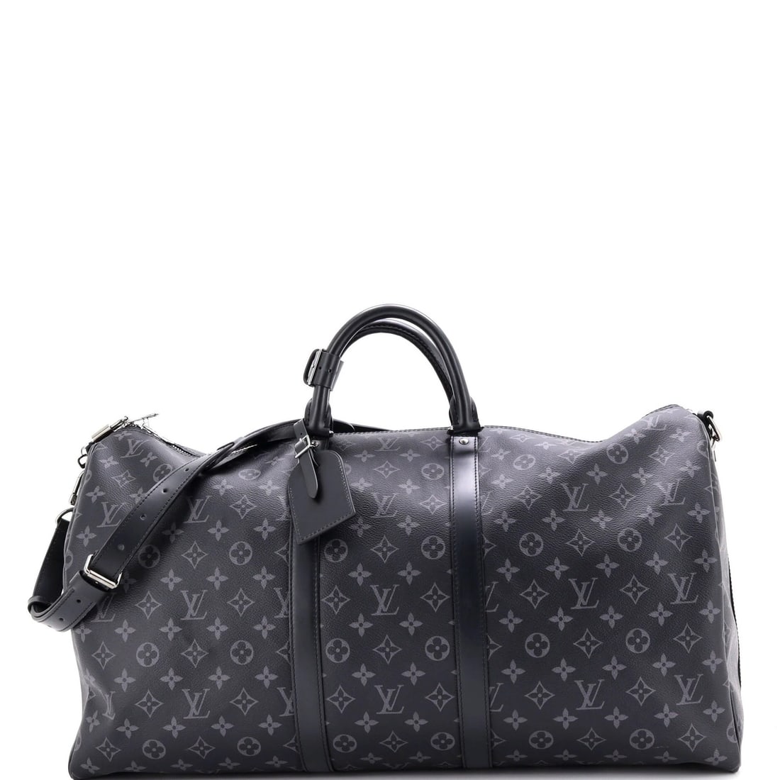 Bandouliere Keepall Eclipse 55 Monogram Vuitton Louis: Bandouliere Keepall Eclipse 55 Monogram Vuitton Louis Black Canvas Coated Louis Vuitton Keepall Bandouliere Bag with Eclipse Monogram in Good Condition. This 55cm bag features a classic design with a