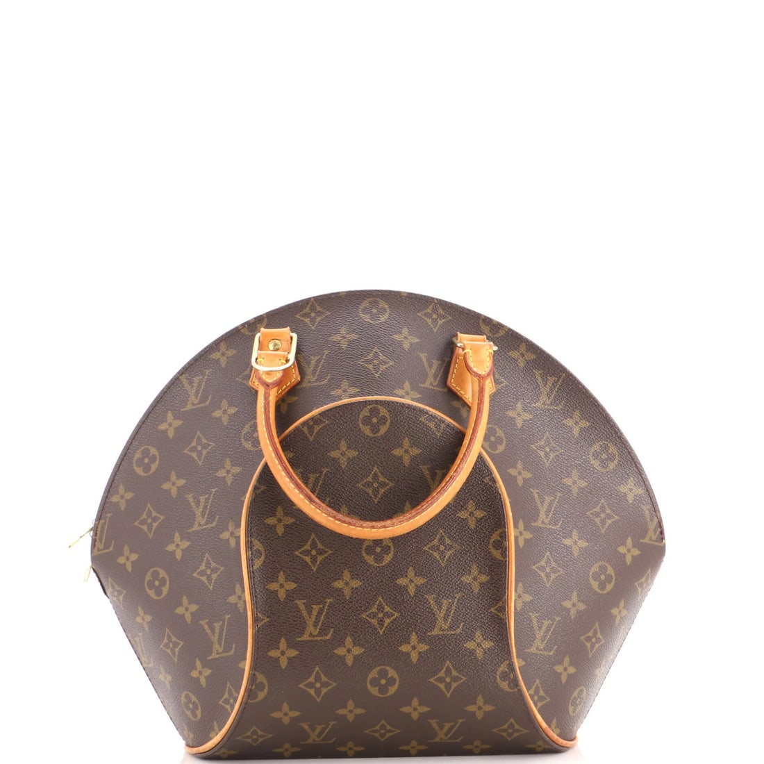 Monogram Canvas Bag MM Ellipse Louis Vuitton: Monogram Canvas Bag MM Ellipse Louis Vuitton Heavy corner wear, scuffs, edge wear, and minor creases characterize this Louis Vuitton MM Ellipse bag. The canvas exterior is brown and features a bowler 