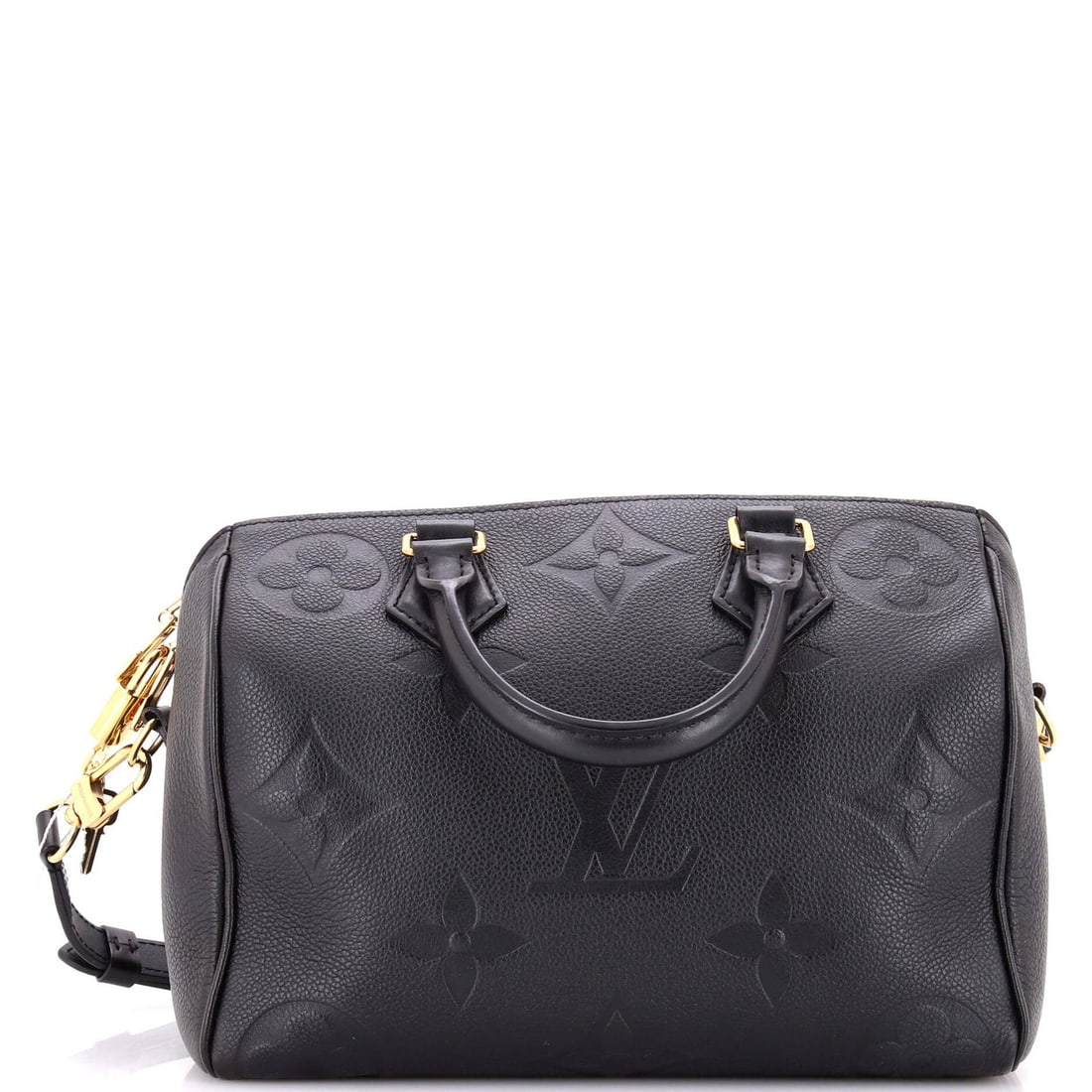 Speedy Monogram Bag Empreinte Louis Vuitton Giant 25: Speedy Monogram Bag Empreinte Louis Vuitton Giant 25 Black leather Louis Vuitton Speedy Bandouliere Bag Empreinte Giant 25 with gold hardware and interior microfiber lining. The bag features a