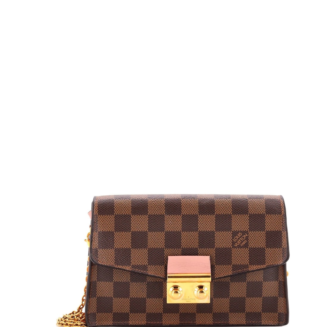 Croisette Chain Wallet Louis Vuitton Damier: Croisette Chain Wallet Louis Vuitton Damier The Louis Vuitton Damier Croisette Chain Wallet is a stylish cross-body bag with a rich history, featuring a classic canvas-coated exterior in brown, adorne