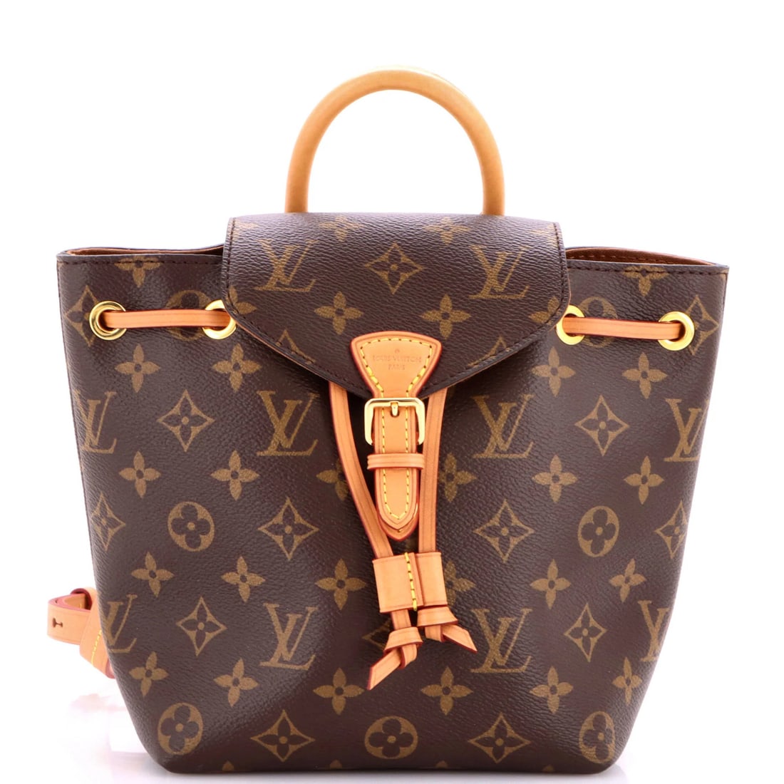 Vuitton Louis Backpack Canvas Monogram Montsouris NM: Vuitton Louis Backpack Canvas Monogram Montsouris NM Brown canvas backpack with Montsouris NM monogram, featuring minor creases on exterior and interior, and gold hardware. This pristine condition