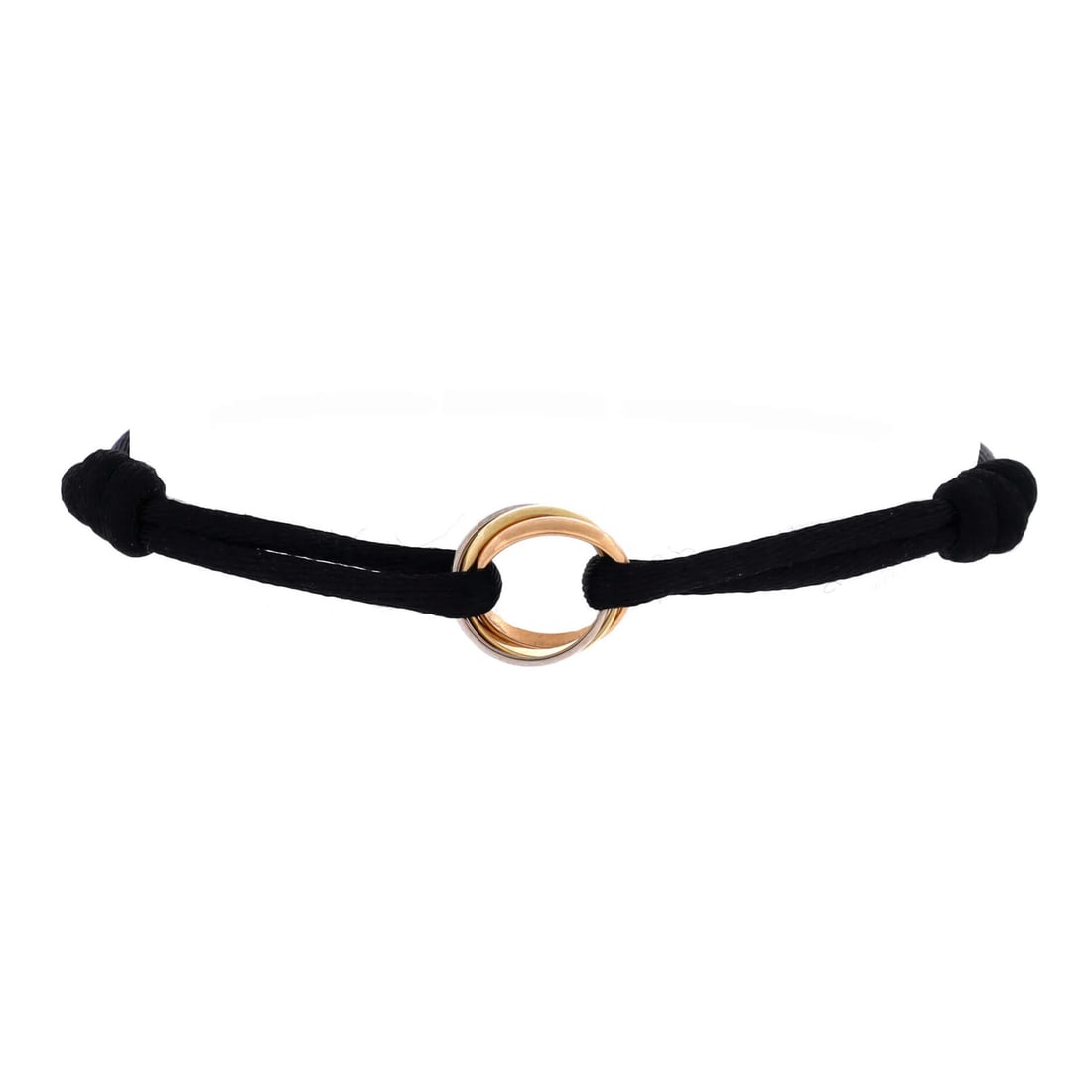 Trinity Cartier On Silk Gold with Cord 18K Tricolor Bracelet: Trinity Cartier On Silk Gold with Cord 18K Tricolor Bracelet 18K Tricolor Gold Cartier Trinity Cartier On Silk Gold with Cord 18K Tricolor Bracelet is a stunning piece of jewelry featuring a silk cord