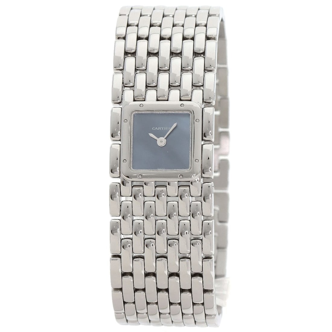 Stainless Steel Watches Panthere Ryuban W61002T9 Cartier: Stainless Steel Watches Panthere Ryuban W61002T9 Cartier Stainless steel watch with a silver case and bezel, featuring an analog display and a blue shell dial. The watch has a quartz movement and is