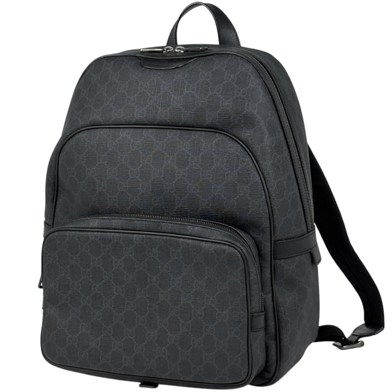 Gucci Canvas Leather Backpack: Gucci Canvas Leather Backpack Black Gucci Canvas Leather Backpack with coated canvas and leather construction, measuring 39cm x 30cm x 16cm. This stylish backpack features a classic design with a sign