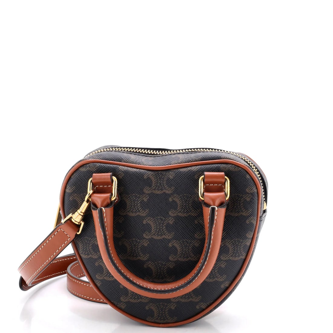 Coated Canvas Heart Medium Triomphe Celine Bag: Coated Canvas Heart Medium Triomphe Celine Bag Canvas Coated Heart Bag Triomphe Medium in Brown. This medium-sized cross body bag features a coated canvas exterior in brown, with a signature and a gol