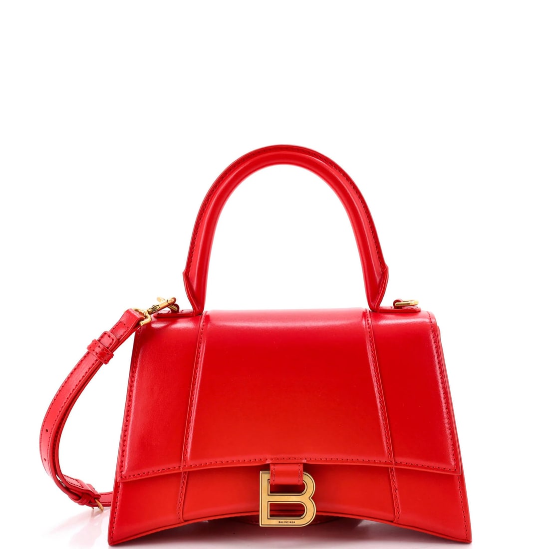 Small Leather Top Handle Bag Hourglass: Small Leather Top Handle Bag Hourglass Small Leather Top Handle Bag Hourglass in Red features a sleek, top-handle design with a bold red exterior. Made from high-quality leather, this stylish bag