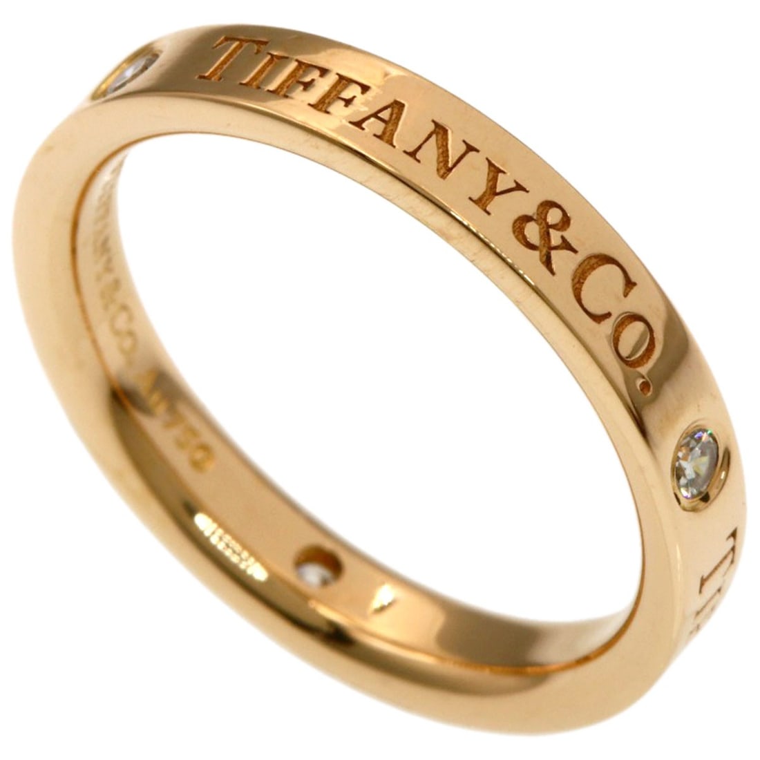 Pink Gold Flat Tiffany&Co K18 Diamond Band: Pink Gold Flat Tiffany&Co K18 Diamond Band K18 Pink Gold Flat Tiffany&Co Diamond Band, size 5(US), features a flat design with a diamond main stone, set in 18k pink gold. The band's elegant