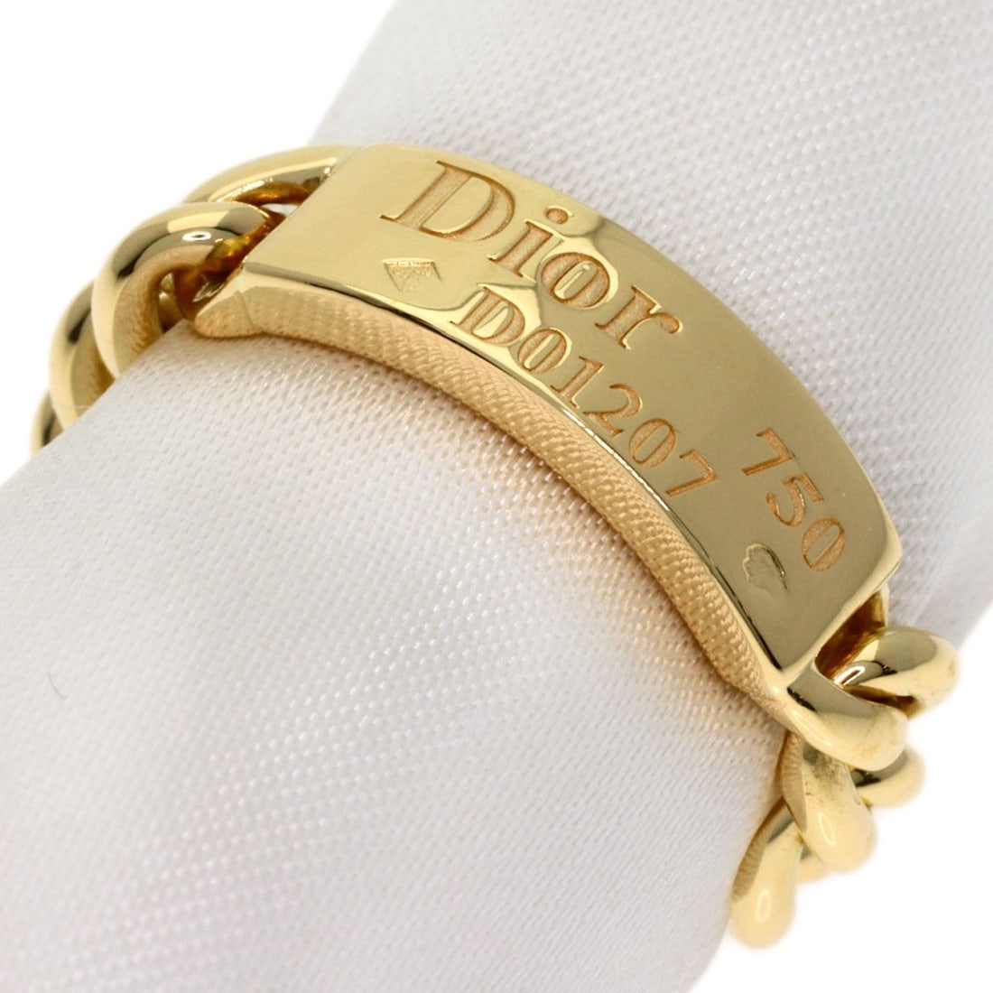 Dior Gourmet Chain K18 Yellow Gold Ring #49: Dior Gourmet Chain K18 Yellow Gold Ring #49 K18 Yellow Gold Dior Ring #49 boasts a sleek, gold chain design, showcasing the luxury of Dior's craftsmanship. This 5(US) ring features a gold metal