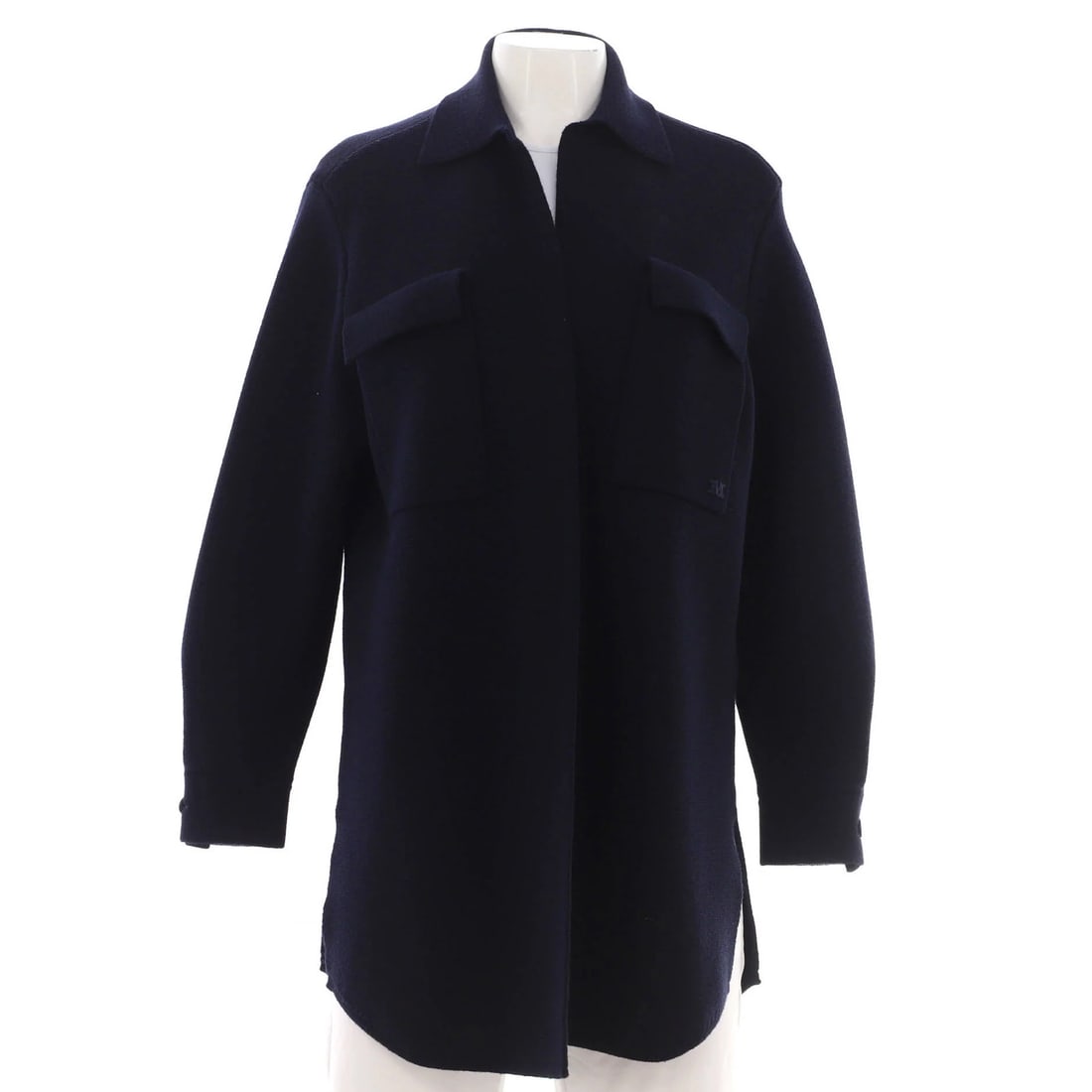 Women's Max Mara Cardigan Wool Long Two Pocket Open: Women's Max Mara Cardigan Wool Long Two Pocket Open Women's Max Mara Cardigan Wool Long Two Pocket Open - A classic, blue wool cardigan with a timeless design, featuring two open pockets and a long,