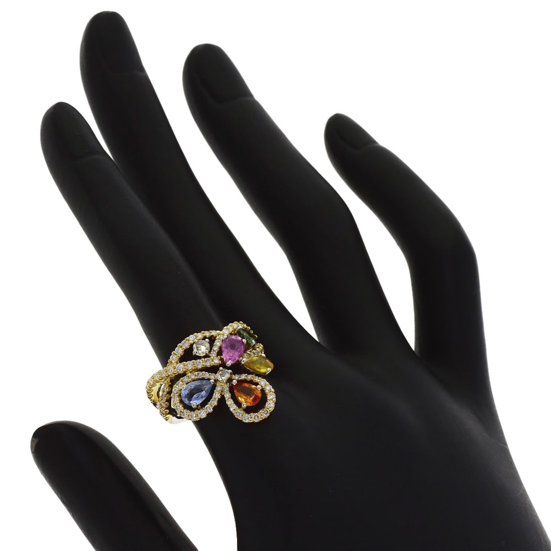 Stone Diamond Multi Colored Queen Ring Gold - 7
