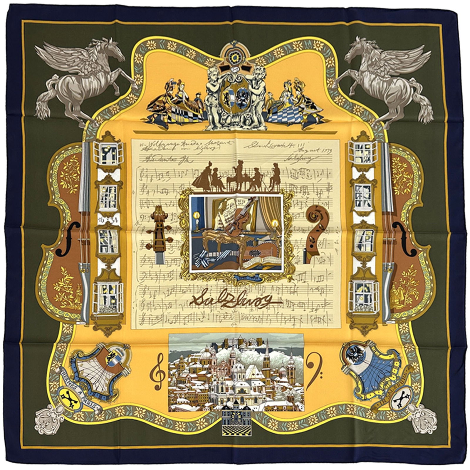 Silk Hermes Scarf: Silk Hermes Scarf Silk from France, this 90cm x 90cm scarf is made from high-quality silk and features a unique multi-color design. The scarf's vibrant colors and elegant size make it a stylish
