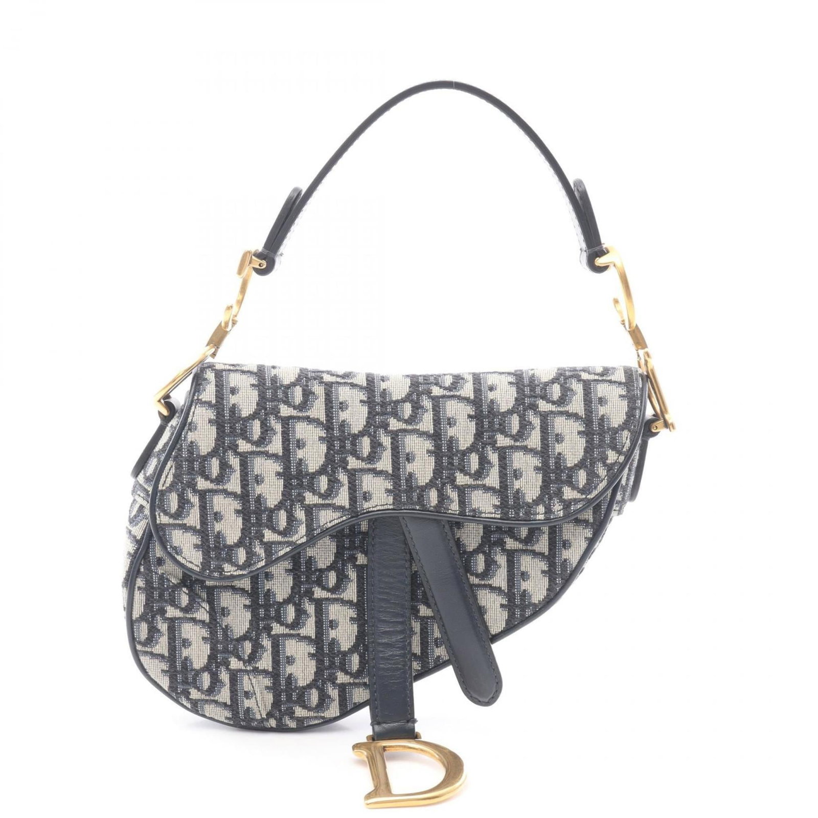 Christian Dior Leather Canvas Saddle Bag: Christian Dior Leather Canvas Saddle Bag Canvas and leather come together in this classic Christian Dior saddle bag, boasting an ivory and navy color combination that adds a touch of sophistication.