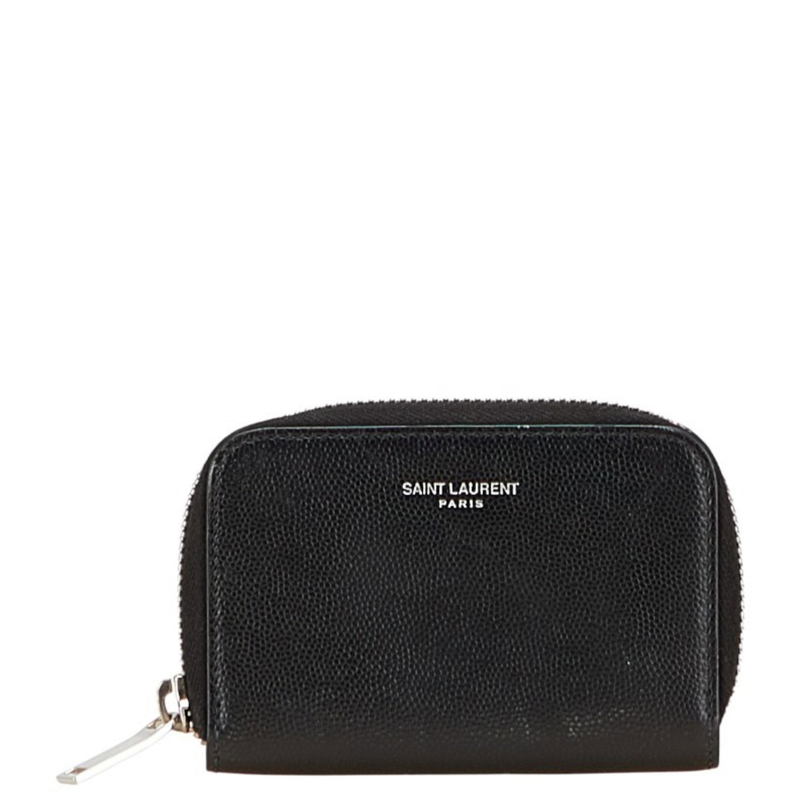 Saint Laurent Leather Coin Case Purse: Saint Laurent Leather Coin Case Purse Black Saint Laurent Leather Coin Case Purse with sleek design and open closure, measuring 8cm x 11cm x 2cm. Made from high-quality leather, this compact coin purs