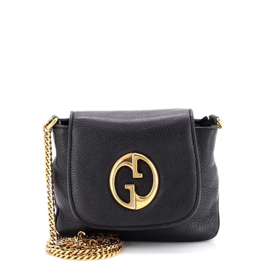 1973 Leather Small Shoulder Chain Gucci Bag: 1973 Leather Small Shoulder Chain Gucci Bag Small 1973 Gucci Leather Chain Shoulder Bag in Black. This classic cross body bag features exposed piping on the back, heavy cracking, and scuffs, giving