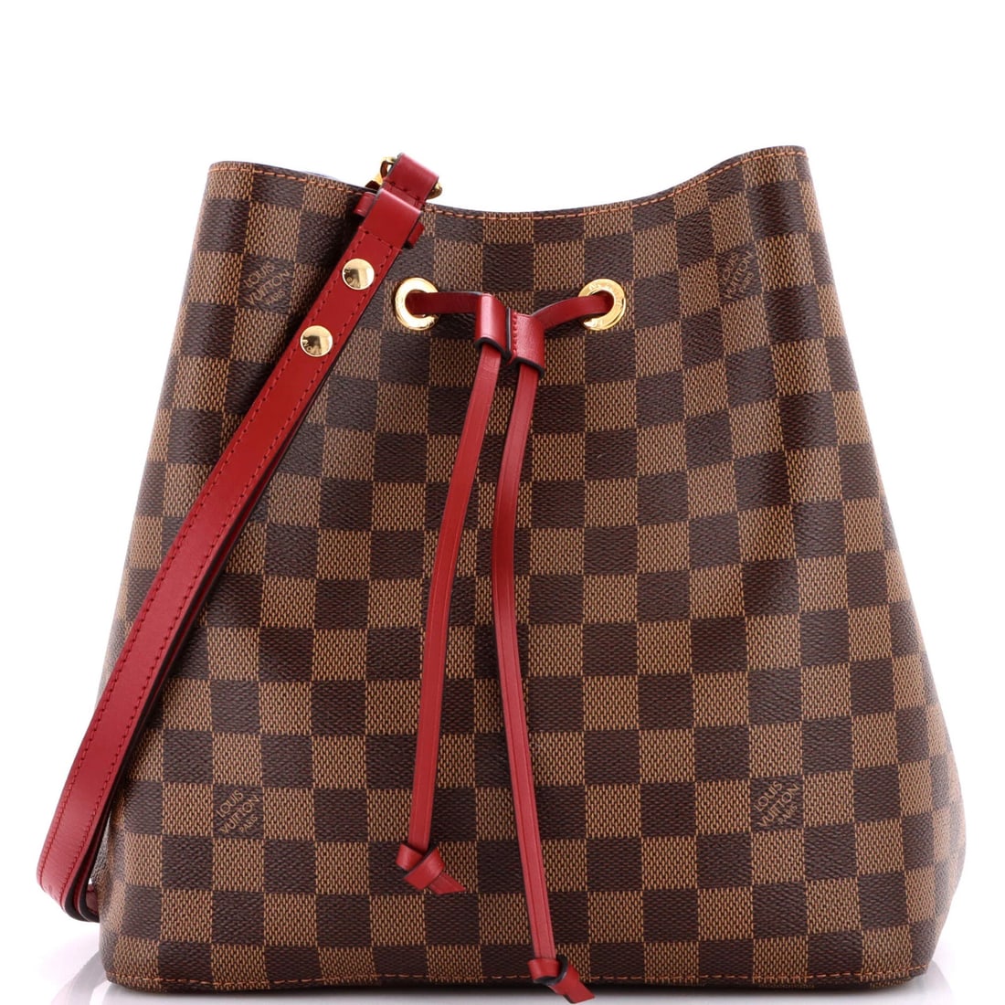 Louis Vuitton NeoNoe Handbag Damier with Leather MM: Louis Vuitton NeoNoe Handbag Damier with Leather MM The Louis Vuitton NeoNoe Handbag Damier with Leather MM is a stylish and functional accessory featuring a classic Damier print in a bold red and