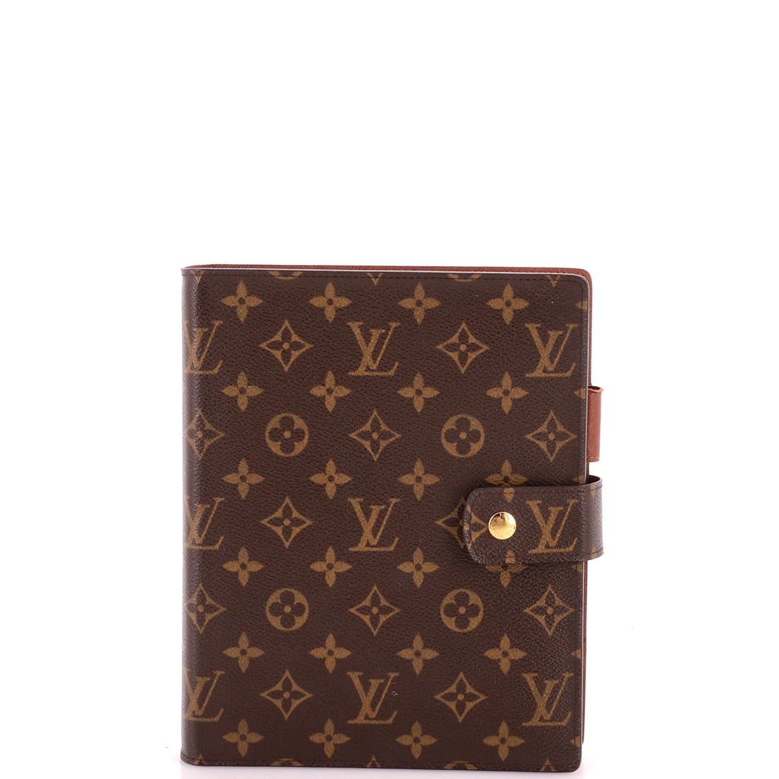 Louis Vuitton Ring Agenda Cover Monogram Canvas GM: Louis Vuitton Ring Agenda Cover Monogram Canvas GM Brown Louis Vuitton Ring Agenda Cover Monogram Canvas GM. This canvas coated bag features a classic monogram pattern, gold hardware, and a brown leat