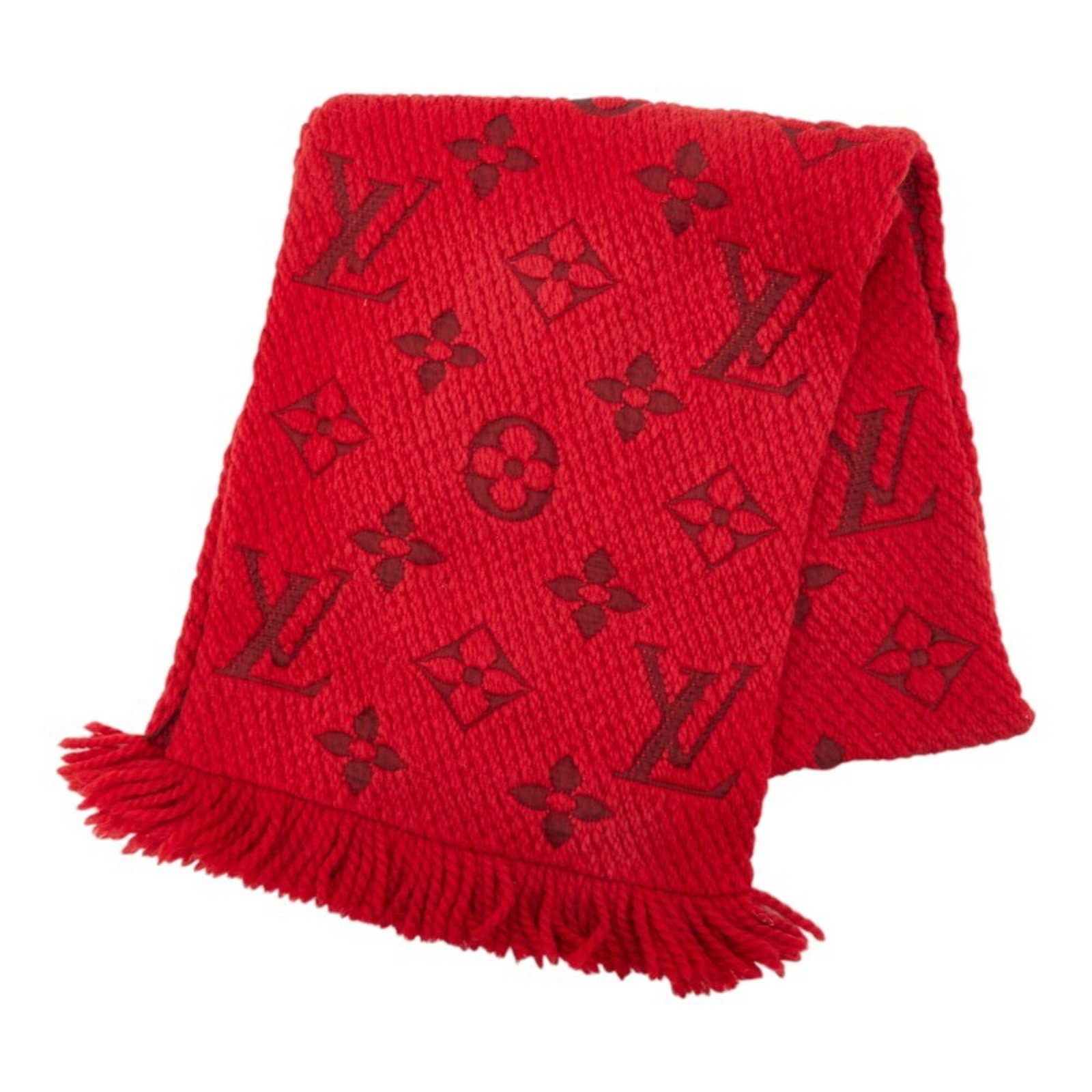 Louis Vuitton Monogram Echarpe Logomania Scarf M72432 Red Wool Silk Women'S Louis Vuitton: Louis Vuitton Monogram Echarpe Logomania Scarf M72432 Red Wool Silk Women'S Louis Vuitton Monogram Echarpe Logomania Scarf in Red features the iconic Louis Vuitton monogram pattern, a timeless design