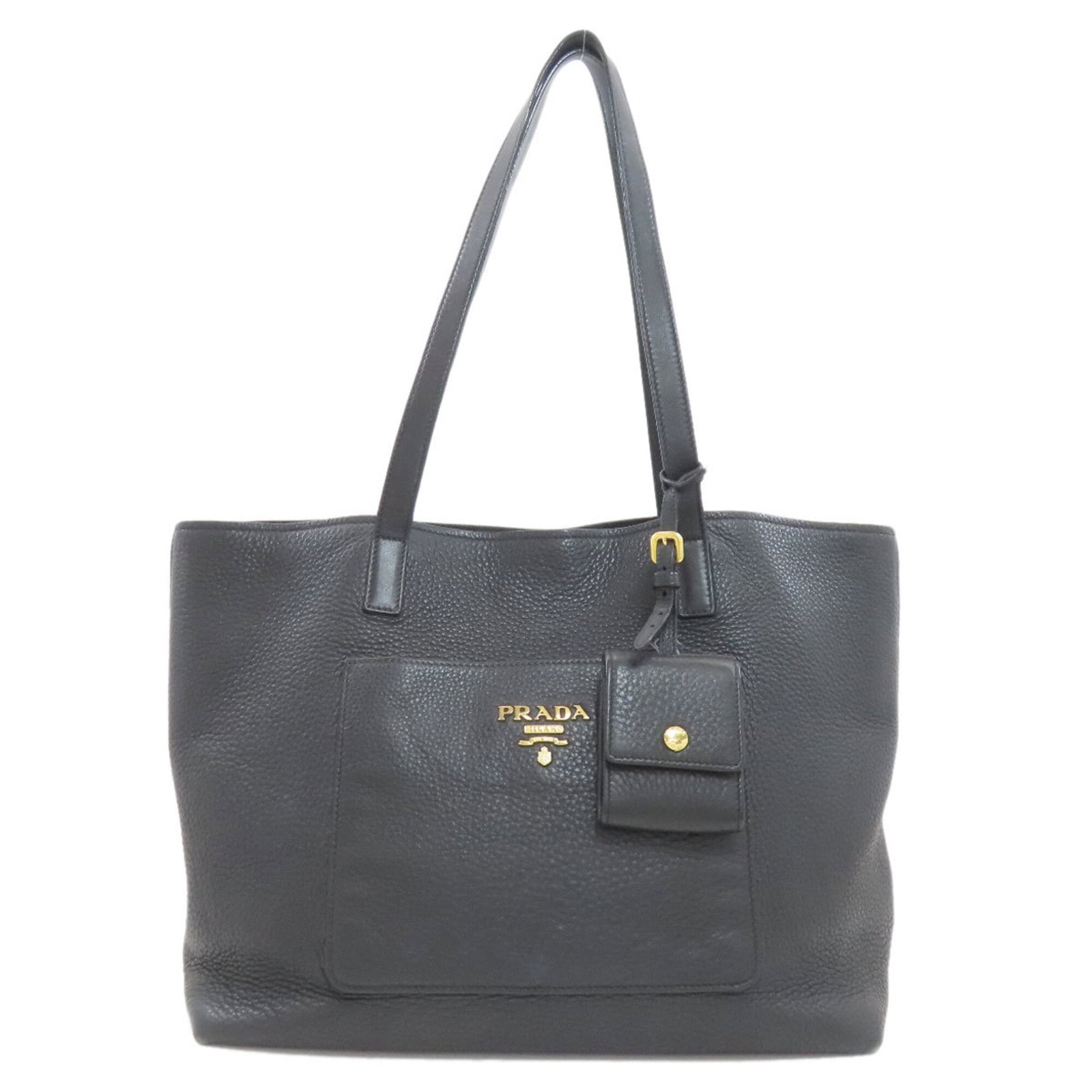 Tote Bag Leather Prada Pouch: Tote Bag Leather Prada Pouch This Prada leather tote bag pouch is made from high-quality leather and features a sleek black design. Measuring 26cm x 40cm x 15cm, it provides a spacious and stylish way