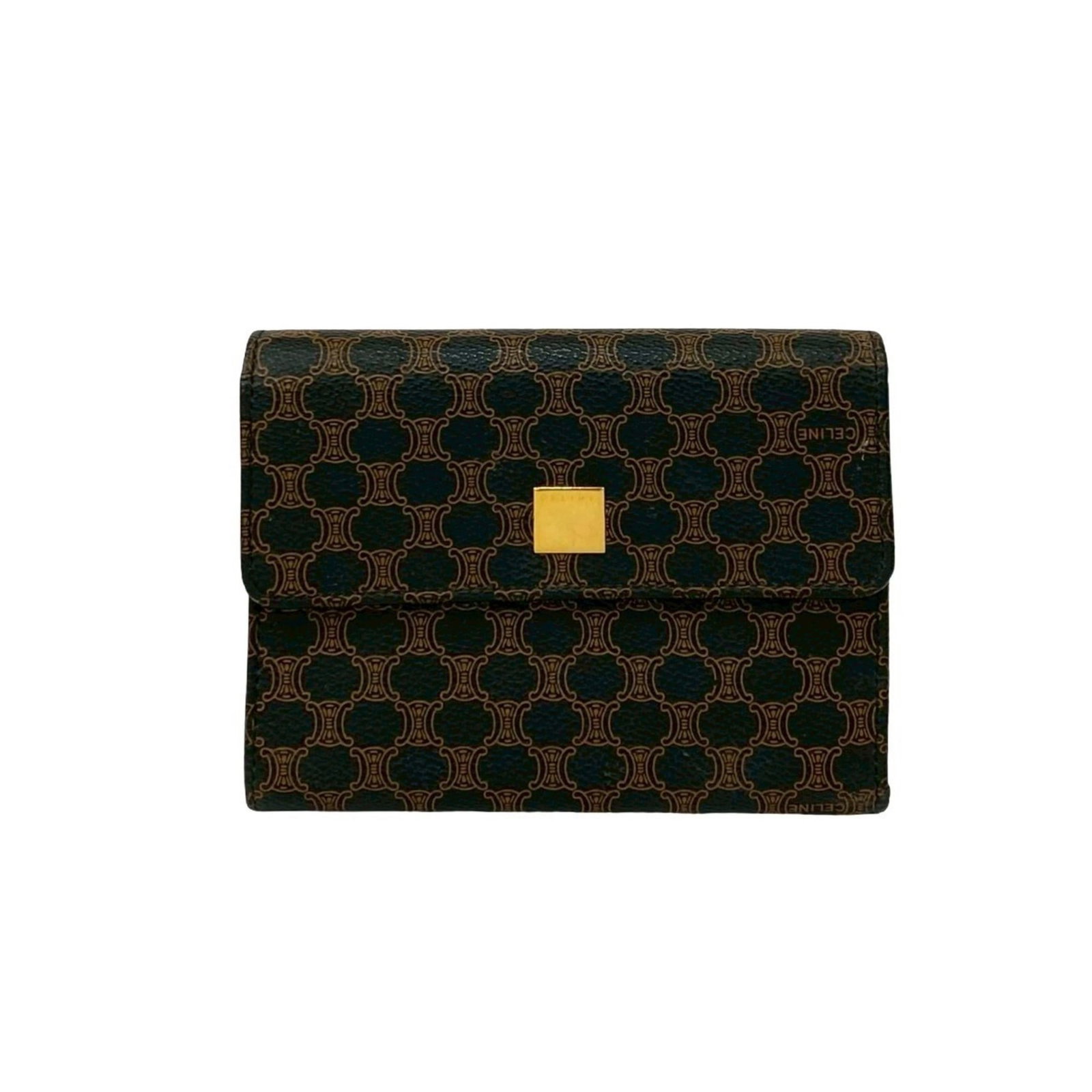 Leather Pvc Wallet Tri Fold Celine: Leather Pvc Wallet Tri Fold Celine Leather and PVC blend in this sleek tri-fold wallet, measuring 10.5cm x 13.5cm x 1.5cm. The classic black and brown color options provide versatility, while the dura
