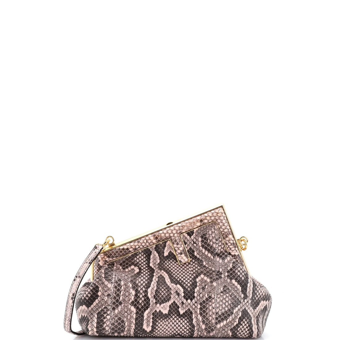 Python Small Bag Fendi First: Python Small Bag Fendi First The Fendi First Python Small Bag boasts a neutral exterior with minor lifting of scales and creases, adding a touch of subtle elegance. Crafted from high-quality python