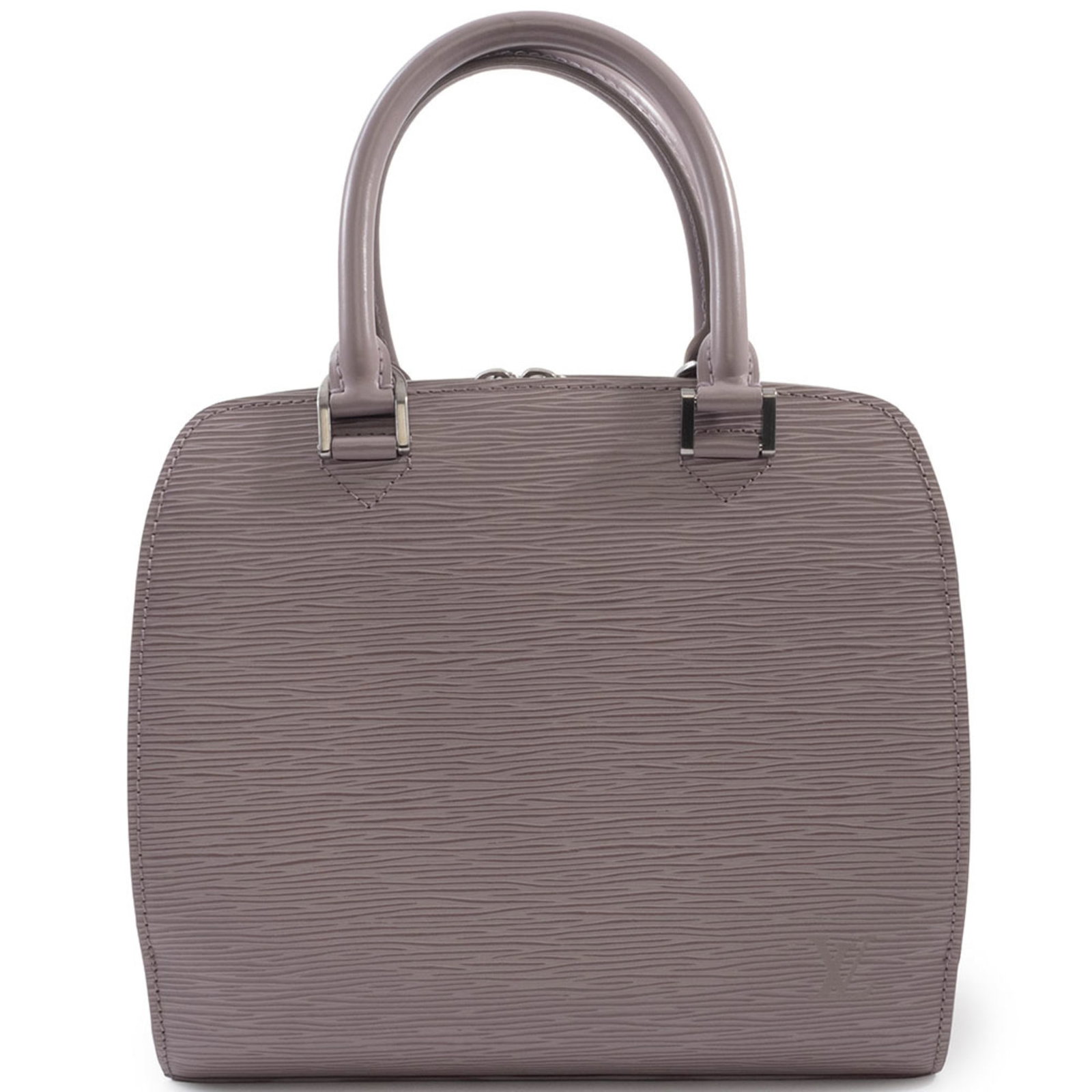 Epi Leather Louis Vuitton Handbag: Epi Leather Louis Vuitton Handbag Epi leather Louis Vuitton handbag in lilac, measuring 22cm x 25.5cm x 13cm. Made from high-quality Epi leather, this handbag features a classic design and signature