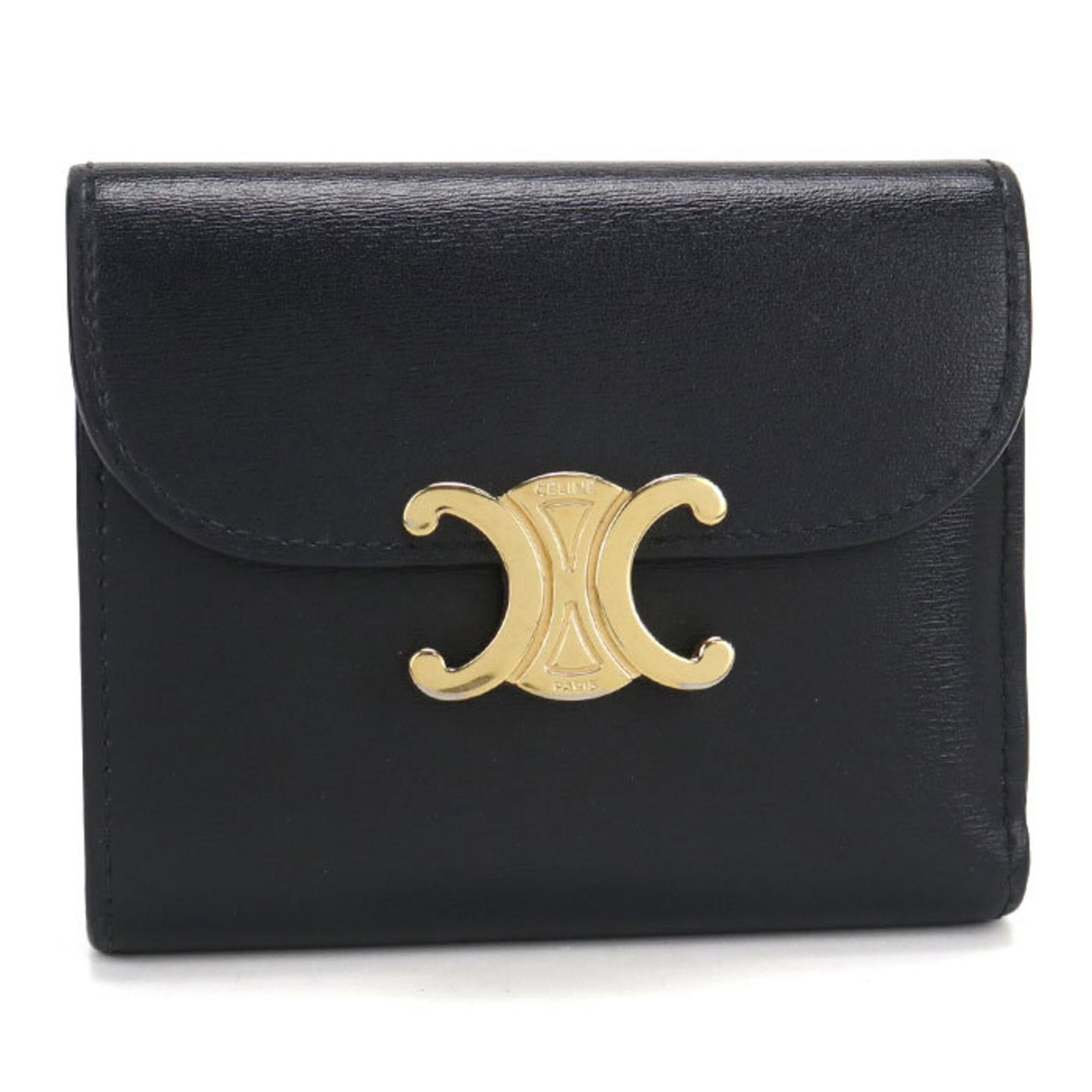 Celine Leather Wallet Fold: Celine Leather Wallet Fold Calfskin leather construction provides a durable and luxurious feel. This tri-fold wallet features a sleek black design, making it a stylish accessory for everyday use. Meas