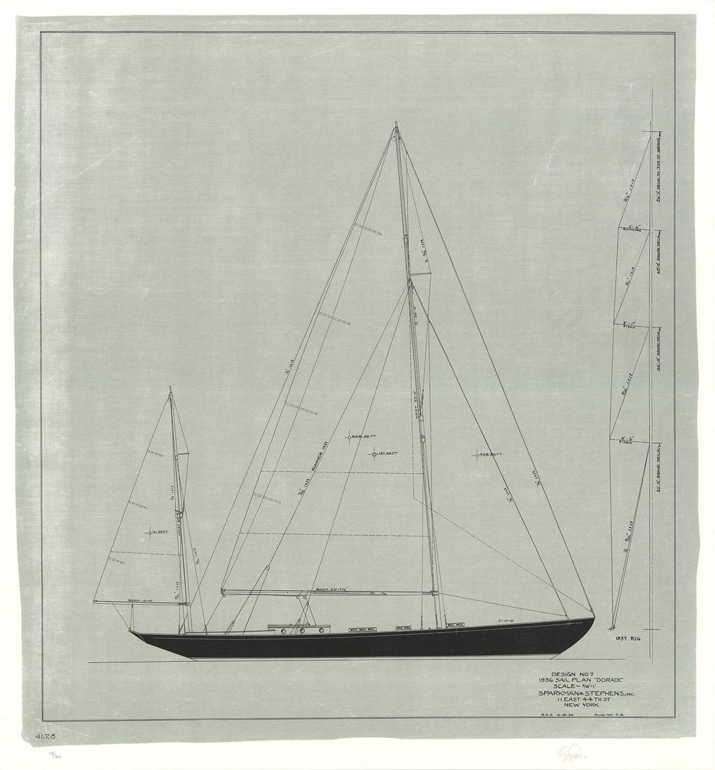 OLIN STEPHENS Dorade: Sail Plan 1936 SIGNED 32.25" x 30" Serigraph 2004 Contemp (1 of 6)