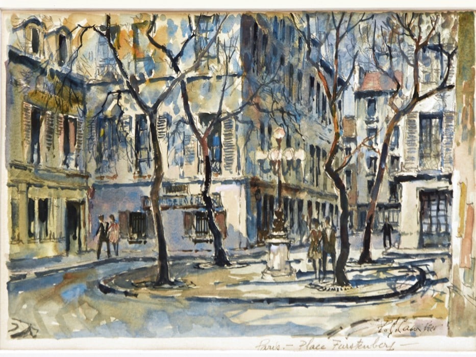 French Street Scene Watercolor Signed Pierre Cambier Paris Place Furstemberg (1 of 10)