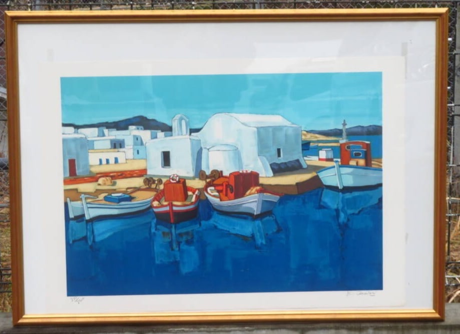 Jean-Claude Quilici Signed Silkscreen Harbor Landscape Greek Ltd Large Frame (1 of 10)