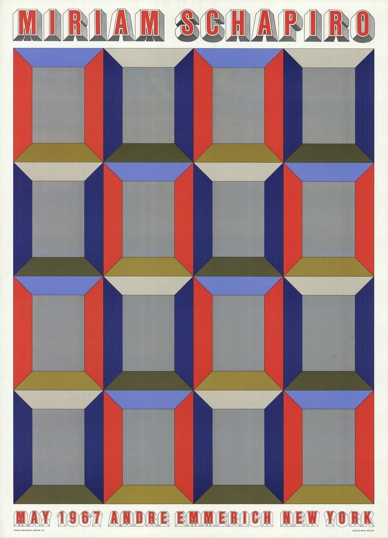 MIRIAM SCHAPIRO Silver Windows 28.5" x 20.5" Offset Lithograph 1967 Pop Art Blue (1 of 1)