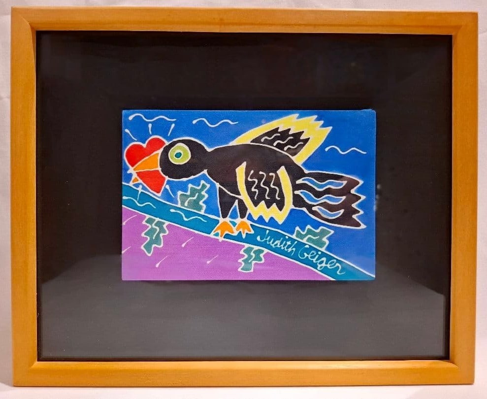 Judith Geiger Blackbird Silkscreen Textile Art Signed Framed (1 of 7)