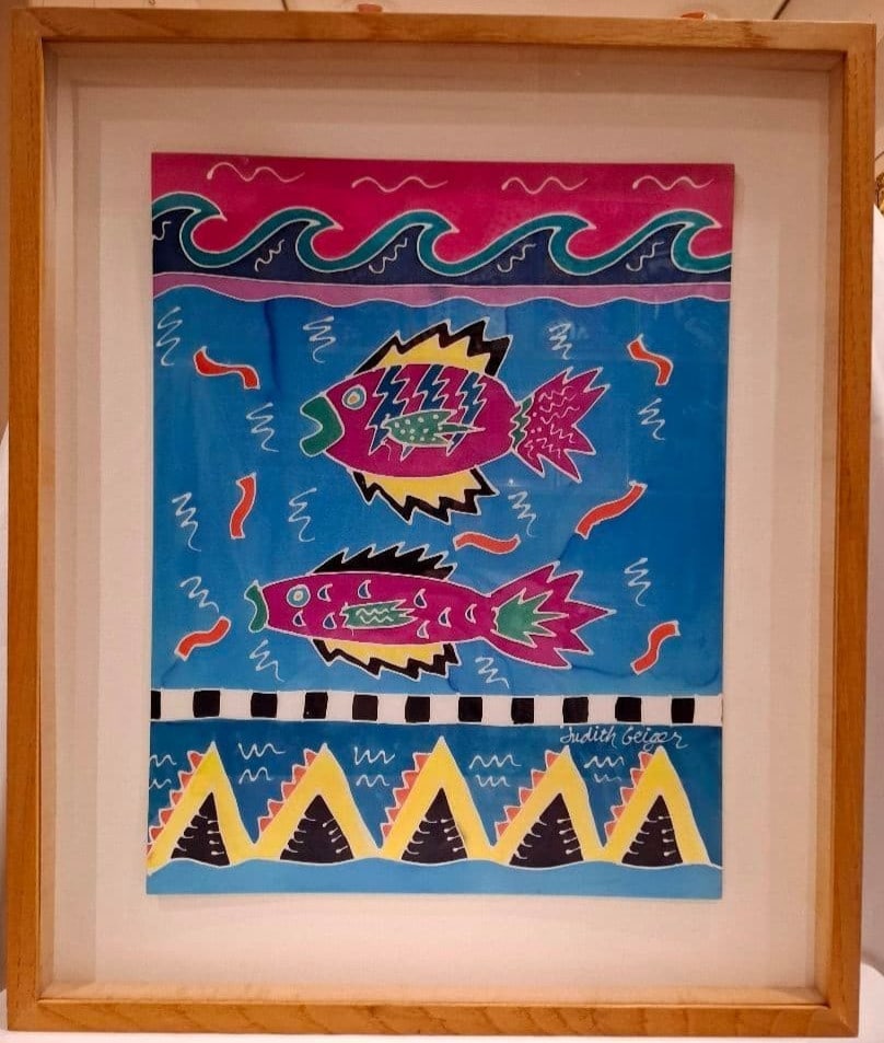 Judith Geiger Fishes Silk Painting Signed Framed Fish Art: Judith Geiger Fishes Silk Painting Signed Framed Fish Art Item Specifics: Artist: Judith Geiger Unit Of Sale: Single Piece Signed By: Judith Geiger Size: Medium Signed: Yes Material: Acrylic Fabric Fr