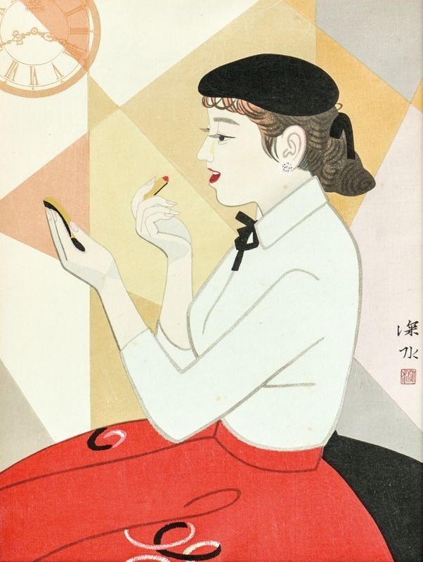 Ito Shinsui Woodblock Print Red and White Framed Shin hanga Bijin ga Art (1 of 1)