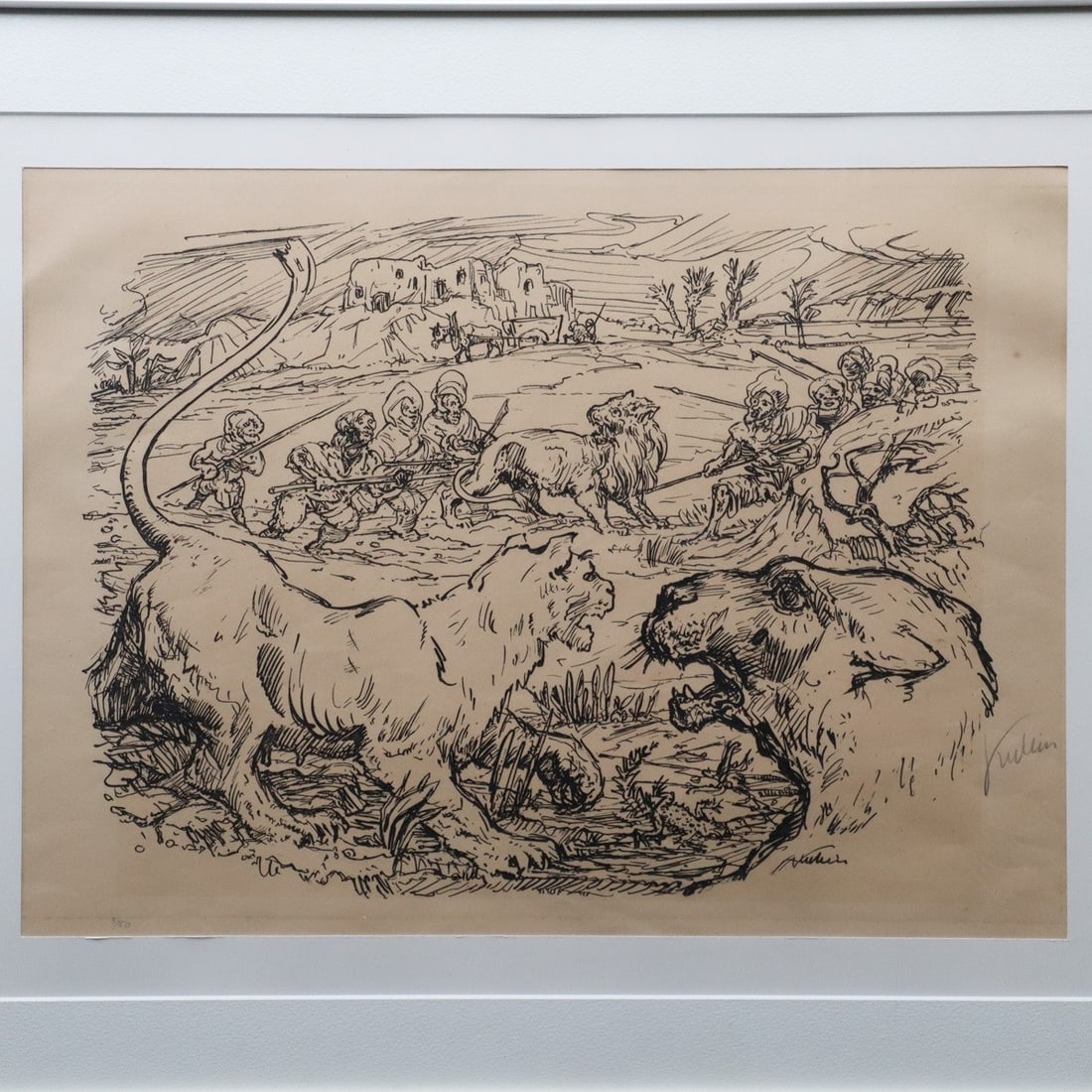 Alfred Kubin Lion Hunt 1922 Lithograph Signed 3/ 150 Expressionist Framed (1 of 10)