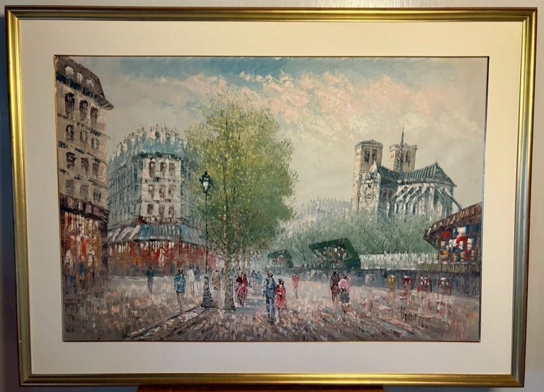 Caroline Burnett Paris Notre Dame Signed Oil Painting Large Framed Art (1 of 6)